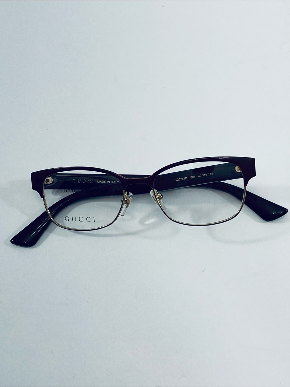 GUCCI Women's Brown Gold Half-Rim Cat-Eye Glasses GG07510 003 /490-16-145 NEW
